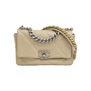 CHANEL 香奈兒 膚色 羊皮 19 口蓋 鍊帶 肩背包 AS1160 【二手名牌BRAND OFF】