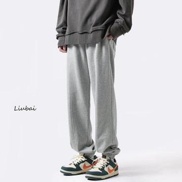 灰色衛褲男美式潮牌寬松運動褲春秋新束腳休閑褲高街褲子直筒長褲