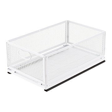 抽拉式可疊加置物架 滑軌底部膠貼固定 免打孔固定  加長款 白色  1個