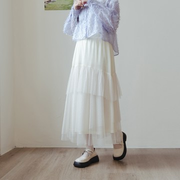 棉花糖 點點網紗層次蛋糕裙 三色售M/L/XL