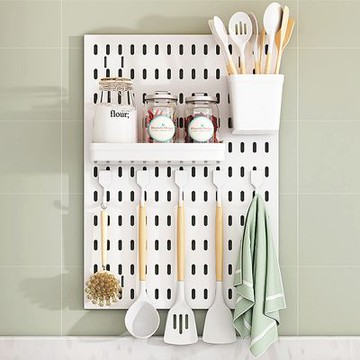 好拾選物 壁掛式洞洞板/多功能掛架/浴室廚房壁掛收納架/免打洞掛架-白色組合A款