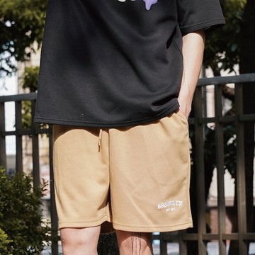 【AMERO】男女裝 休閒棉短褲 電繡英文字 情侶裝