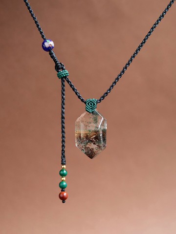 天然紅綠黃幽靈水晶 油畫質感 項鏈