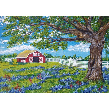 紅色穀倉繪畫矢車菊原始藝術德克薩斯牆藝術厚塗油畫