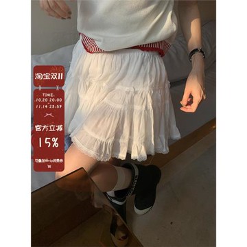 馨幫幫 自制甜美芭蕾風蛋糕裙荷葉邊A字蓬蓬半身裙女傘擺顯瘦短裙