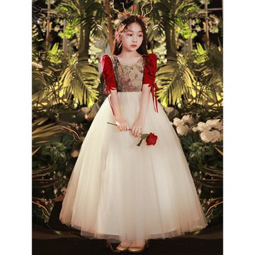 女童禮服高端輕奢小眾公主裙兒童赫本風主持人花童鋼琴演奏演出服