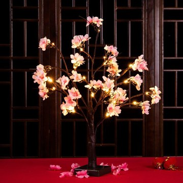統編發票 新年春節裝飾發光仿真桃花樹中式擺件室內桌面喜慶客廳招財燈樹 氛圍燈 裝飾燈 臥室燈 花燈 樹燈 擺件燈