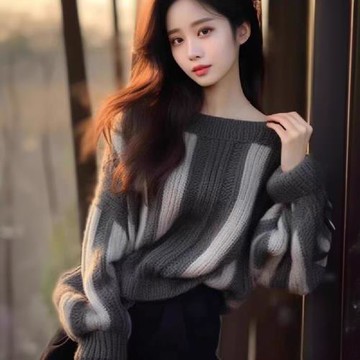 【LANNI 藍尼】★慵懶條紋灰色毛衣上衣(上衣/女裝/毛衣/休閒/百搭/通勤)