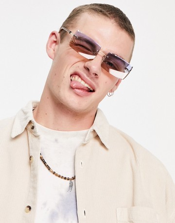 ASOS DESIGN retro rimless sunglasses with gradient lens in gold finish