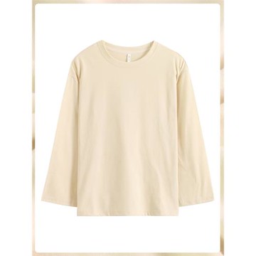 純棉睡衣女士T恤長袖杏色上衣春秋圓領套頭寬松休閑可外穿家居服