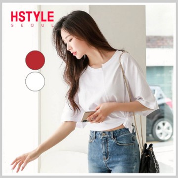 T恤 圓領不對稱五分袖T恤GE00058-創翊韓都