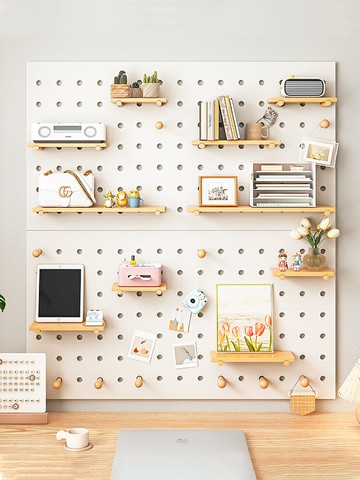 書桌洞洞板桌面置物架墻上定制實木配件墻面收納桌子掛板掛墻裝飾 洞洞板 置物板 收納板 儲物板 壁掛板 展示板