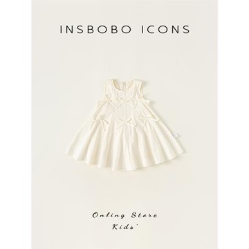 INSbobo女童連衣裙2025夏季新款女寶寶蝴蝶結公主裙兒童裙子洋氣