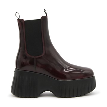 Hogan - Burgundy Leather H Stripes Chelsea Boots
