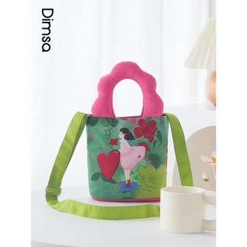 典舍X宋小豌 簡約個性撞色手拎水桶包文藝小清新斜挎帆布包 K502