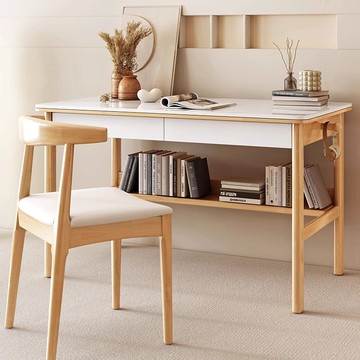 台灣公司 書桌 椅巖板電腦桌臺式家用辦公桌輕奢臥室學生寫字桌小戶型北歐實木書桌S049快速出貨