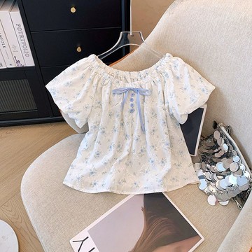RY 兒童短袖 女童短袖 女童上衣 女童t恤夏裝 新款韓版洋氣短袖 小女孩夏季泡泡袖 甜美碎花上衣