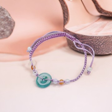 【願‧平安】冰綠翡翠平安扣編織手鍊 | 天然A貨翡翠 | 送禮