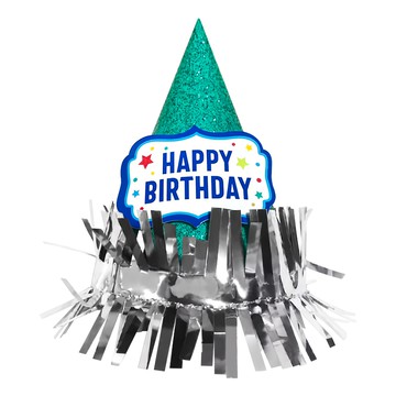 派對城 4吋派對帽-let's慶祝 生日派對裝飾 閃亮綠色銀色流蘇 歡樂氣氛  1入  藍綠色