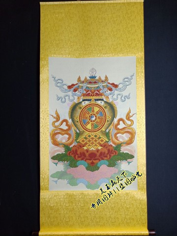 唐卡金絲刺繡織錦畫 布畫 吉祥潤物八寶八吉祥掛畫 中堂畫已裝裱