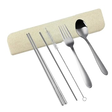 PERFECT 理想 晶品316餐具 5件組  不鏽鋼吸管+吸管刷+湯匙+叉子+筷子+收納盒  Silver  1組