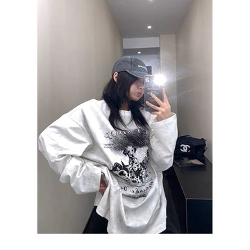 【RICECAKE & OISIS】美式卡通 狗狗印花 長袖t恤 高級感 百搭 上衣 oversize 女