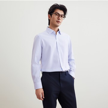 免熨防皺速乾吸濕排條紋長袖上班襯衫/鮮藍色 | 5612210272