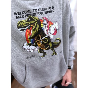 E7th.厚磅馴龍獨角獸刷毛帽T-灰(E7D0102311)