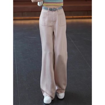 萊賽爾天絲軟牛仔直筒褲女2025夏季新款高腰寬松垂感休閑闊腿褲子