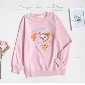 女大童 可愛小狗狗與甜點棉質長袖上衣 秋冬童裝 大童上衣 大童長袖 女童長袖 女童上衣 秋冬上衣