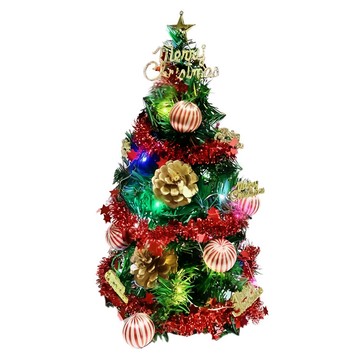 摩達客 耶誕台製迷你裝飾聖誕樹 USB/電池兩用彩色銅線燈  綠色 + 紅色 + 金色  30cm  1組