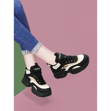 厚底女鞋皮面運動鞋軟底秋冬季新款小個子加絨保暖真皮防滑旅游鞋