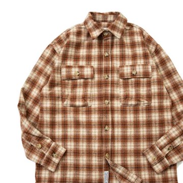 日式男女寬松休閑格子襯衫翻領復古阿美咔嘰三色入磨毛胸前貼袋