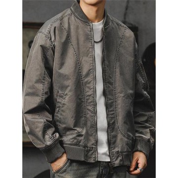 美式高街做舊飛行員夾克男底特律青少年寬松水洗休閑百搭短款外套