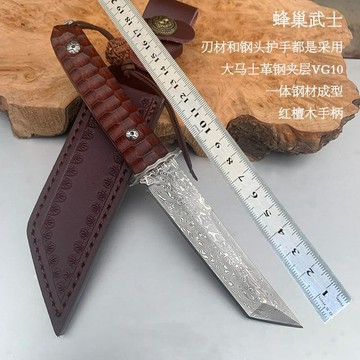 【热销】大馬士革鋼VG10戶外刀具高硬度野外生存刀一體鋼小直刀手把肉小刀
