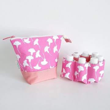 【現貨】瓶裝精油收納包 -- 7瓶裝 (桃紅銀杏 x 珊瑚色)