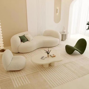 【台灣公司 可打統編】免運 沙發 創意沙發 北歐布藝沙發客廳小戶型弧形接待網紅款美容院異形簡約羊羔絨雙人 可開發票 全館六折 工廠現貨直銷 新品特價 c9241