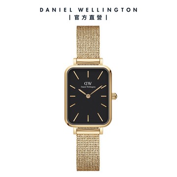 Daniel Wellington DW 手錶 Quadro Evergold 20X26mm香檳金麥穗式金屬編織小方錶-黑錶盤-香檳金框 DW00100557
