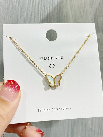 14k金色白貝母蝴蝶吊墜項鏈時尚百搭鎖骨鏈女不掉色年新款