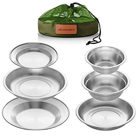 Wealers Stainless Steel Plates and Bowls Camping Set Small and Large Dinner