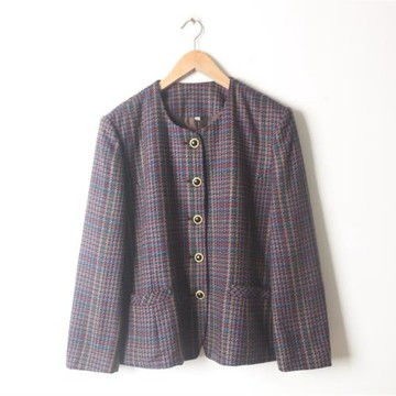 古著vintage日本制中古精品粗花毛呢法式圓領小香風女西裝外套x2