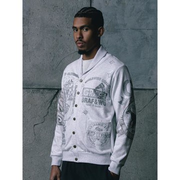 GRAF原創品牌【做舊水彩】花卉長頸鹿女神保佑抓絨青果領開衫衛衣