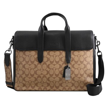 COACH C9873 Sullivan 印花皮革翻蓋兩用商務公事包.駝黑