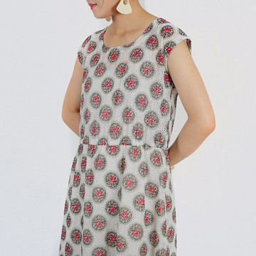 【蛋植物古着】花輪蕾絲印花無袖古著洋裝