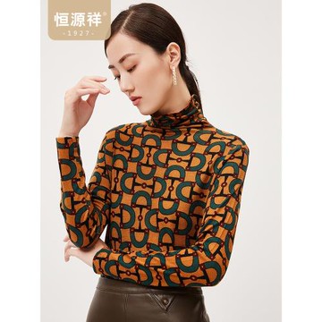 恒源祥數碼堆堆領復古印花羊毛衫