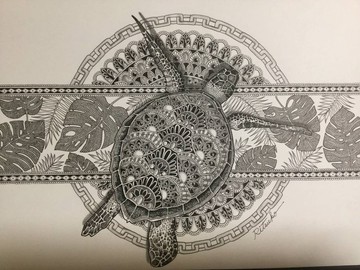 最新作 原畫 手繪 獨一無二 原子筆畫 附畫框 人氣 原子筆畫 繪畫 海龜 龜 烏龜 龜之畫 開運 招財小物