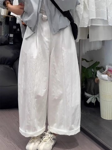 💕甜心大尺碼💕大尺碼長褲 白色闊腿休閑褲女春夏新款簡約通勤時尚顯瘦胖mm小個子百搭直筒褲