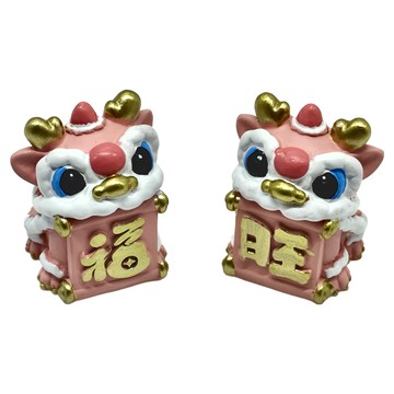舞龍舞獅小擺件-福氣旺旺來(1組) 樹脂材質  5.5 x 5.5 x 7cm