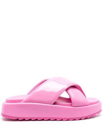 GIABORGHINI - crossover-strap slides - women - Calf Leather/Calf Leather/Patent Calf Leather/Rubber - 38.5 - Pink