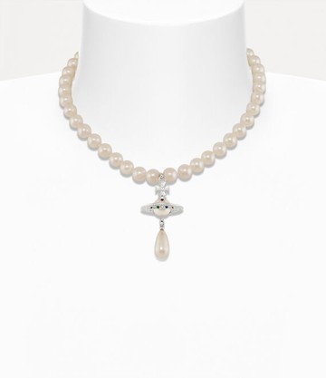 Vivienne Westwood One Row Pearl Drop Choker Silver Swarovski Pearls Women